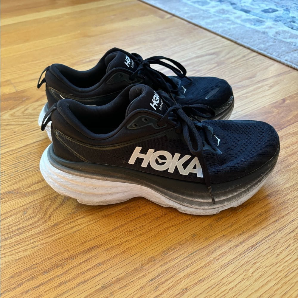 Hoka Black and White Athletic Sneakers